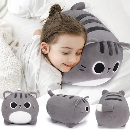 Auspicious beginning Grey Cat Stuffed Animal-15.8'' Cat Plush Toy, Cat Plushie Pillow, Kawaii Soft Plush Cat Pillow Stuffed Cat Toys, Room Decoration Chirsmas Birthday Gifts for Kids Girls Boys