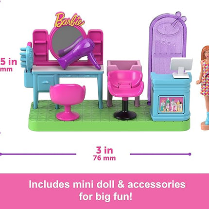 Barbie Mini BarbieLand Collectible Hair Salon Playset with 1.5-Inch Doll, Style Station with Mirror, Shampoo Area and Reception Desk for Storytelling Play