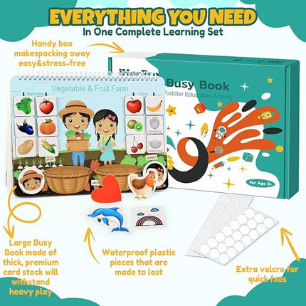 Busy Book for Toddlers, Montessori Toys for 3 4 5 6 Years Old, Autism Sensory Educational Toys, Toddler Preschool Learning Activity Binder and Early Books - for Boys & Girls Develops Fine Motor Skills