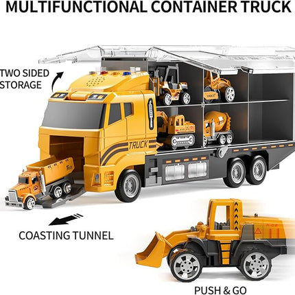 TEMI Toddler Toys for 3 4 5 6 Years Old Boys, Die-cast Construction Toys Car Carrier Vehicle Toy Set w/Play Mat, Kids Toys Truck Alloy Metal Car Toys Set for Age 3-9 Toddlers Kids Boys & Girls