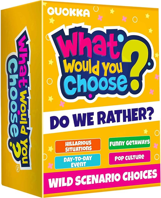 QUOKKA 4-Pack Card Game| 2000+ Hilarious Questions| Funny Family & Party Board Games for Kids, Teens, Adults - Travel, Pop Culture, Daily Life & Situations | What Would You Choose Challenges Ages 8+