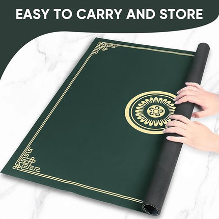 Mahjong Mat with Gray Carrying Bag - Anti Slip and Noise Reduction Gaming Mat for Mahjong, Poker, Board Games, Card Games, Dominoes(Green, 31.5"x31.5")