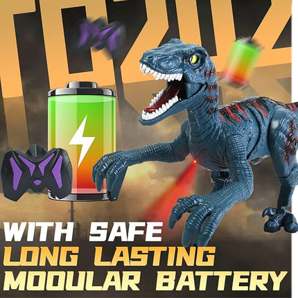 Large Remote Control Velociraptor Toy - Realistic Jurassic Walking Dinosaur with Lights & Sounds - STEM Toy for Boys Ages 5-7 & 8-12 Blue