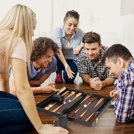 15" Wooden Backgammon Board Game Set for Adults and Kids - Portable and Travel Backgammon Set Family Game Night Vintage Backgammon Strategy Game- Classic Board Strategy Game