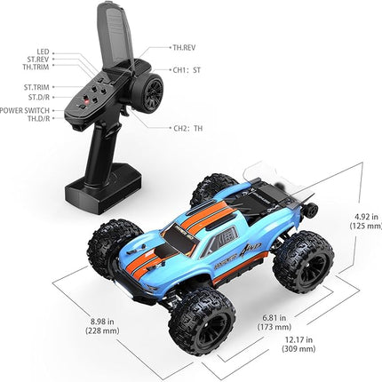 MJX Hyper GO H16MT 1/16 4X4 RTR Brushless Fast RC Cars for Adults, Max 43mph RC Trucks, Portable Remote Control Car for Boys, RC Truck Compatible with 3S Lipo