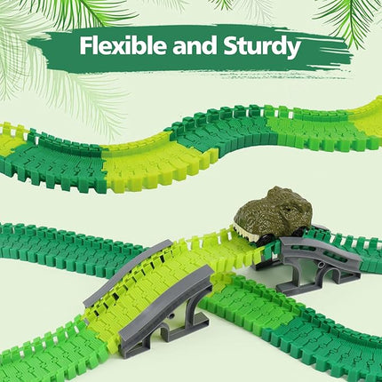 BEMITON 96 Pieces Dinosaur Track Expansion Set - Birthday Gift for 3 4 5 6 7 Year Old Boys Kids, Track Pack Compatible with Dino Race Car Toys, Add-On Accessories for Building Play Sets