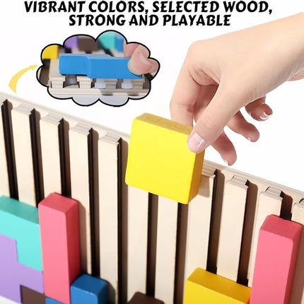 Wooden Colored 3D Russian Block Puzzle Jigsaw Puzzle Toy Montessori Educational Gift for Boys and Girls Board Game Educational Toys for Toddlers Brain Teasers for Toddlers 3-6 Years