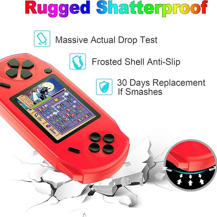 16 Bit Handheld Games for Kids Adults 3.0'' Large Screen Preloaded 100 HD Classic Retro Video Games USB Rechargeable Seniors Electronic Game Player Birthday Xmas Present (Red)
