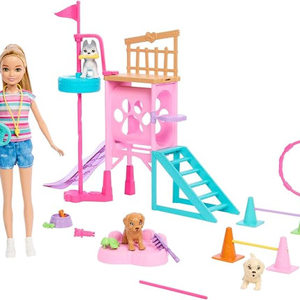 Barbie and Stacie to The Rescue Doll & Playset, Puppy Obstacle Course with Doll, 3 Dog Figures & 18 Accessories