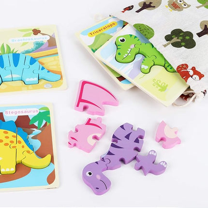 SYNARRY 6 Pack Dinosaur Wooden Puzzles for Kids 3-5, Wooden Puzzles for Toddlers, Dinosaur Educational Puzzles for Toddlers 3 4 5 Year Old, Easter Basket Stuffers Valentines Day Gifts for Kids