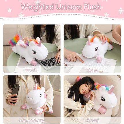 SQEQE Weighted Unicorn Plush, Weighted Unicorn Stuffed Animal, Cute Plushies Soft Pillow Toy Gift for Kids Adults 13.8 Inch, 1.6 Lbs
