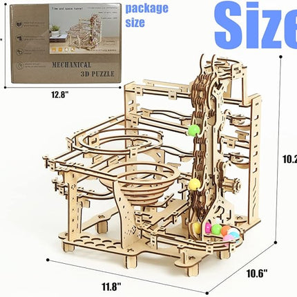 Wooden Marble Run 3D Puzzle - Wood Crafts Mechanical Marble Run Assembly Building Model Kits - Wooden Puzzle DIY Brain Teaser Puzzles - Christmas Birthday Gifts for Adults & Teens