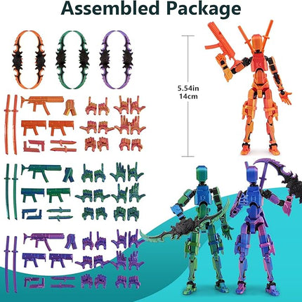 Pre-Assembly 3Pack 3D Printed 5.54'' Stick 13 Action Figure, Multi-Jointed Luck13, Articulated T13 Desktop Decoration, Abundant Accessories, Best Birthday Festival Gift