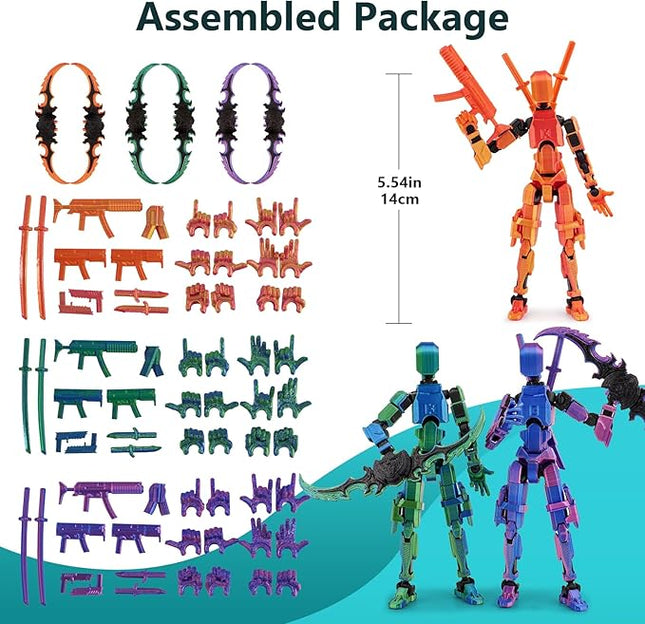 Pre-Assembly 3Pack 3D Printed 5.54'' Stick 13 Action Figure, Multi-Jointed Luck13, Articulated T13 Desktop Decoration, Abundant Accessories, Best Birthday Festival Gift