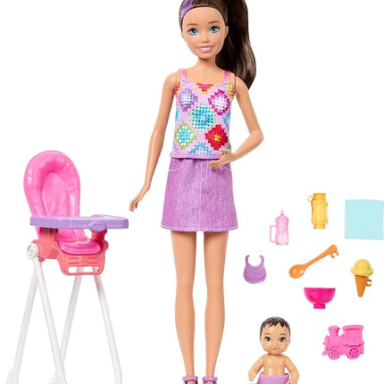 Barbie Skipper Babysitters, Inc. Playset with Brunette Doll, Brunette Toddler Doll, High Chair & 8 Accessories Including Food