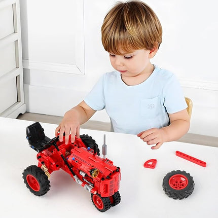 Classic 1/12 Red Tractor Building Blocks Set,Farm Tractor Building Kit Toy for Kids Ages 6+,STEM Educational Construction Kit for Kids 302 PCS with Shifting & Steering & Flip Hood Structure