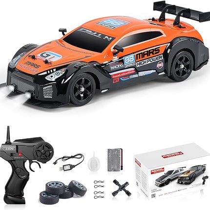 YUZ RC Car RC Drift Car 1/16 Scale 2.4GHz 4WD 18KM/H High Speed Remote Control Car with LED Lights Spray Racing Toy Car for Adults Boys Girls Kids Gift Rechargeable Batterie Drifting Tires