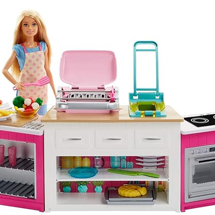 Barbie Kitchen Playset with Doll, Lights & Sounds, Food Molds, 5 Dough Colors and 20+ Accessories