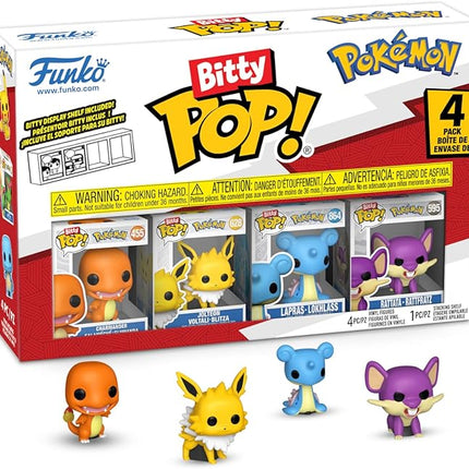 Funko Pop! Bitty: Pokemon - Charmander, Jolteon, Lapras, and Rattata - 0.9 Inch (2.2 Cm) Collectable - Stackable Display Shelf Included - Gift Idea - Party Bags Stocking