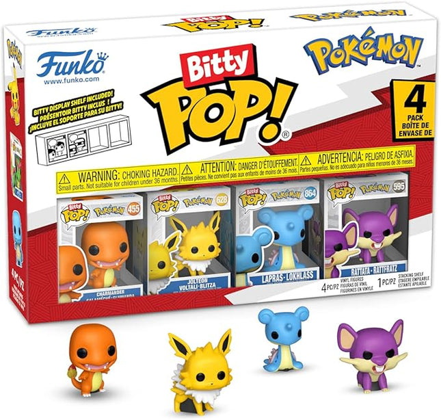 Funko Pop! Bitty: Pokemon - Charmander, Jolteon, Lapras, and Rattata - 0.9 Inch (2.2 Cm) Collectable - Stackable Display Shelf Included - Gift Idea - Party Bags Stocking