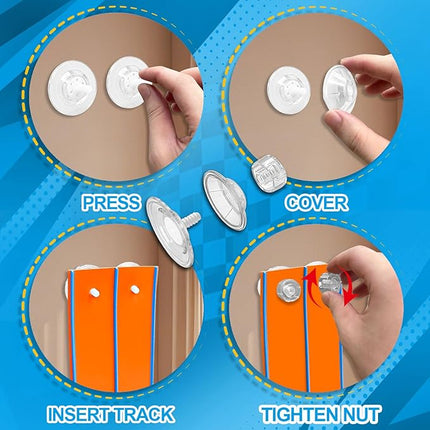 Flexible Race Track Toys for Kids 15 Ft with 4 Cars & Suction Cups, Portable Double Lane Racetrack Compatible with Hot Wheels & 1/64 Diecast Cars, Fun Car Ramp Track Set for Ages 3+(Orange & Blue)