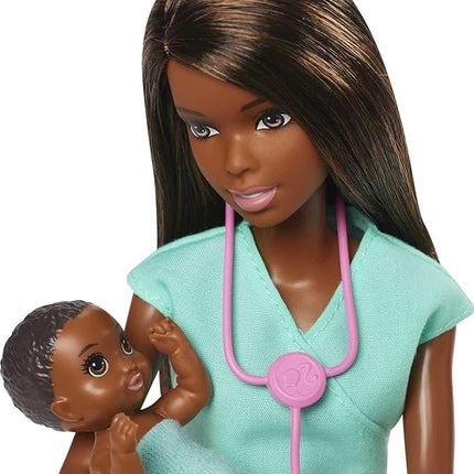 Barbie Careers Playset, Baby Doctor Set with Brunette Fashion Doll, 2 Baby Dolls, Furniture & Accessories
