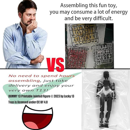 T13 Action Figure Set, 3D Printed Multi-Jointed Movable Robot Dummy Set Lucky 13 Action Figure Articulated, for Collectors Desktop Decorations (Black Green)