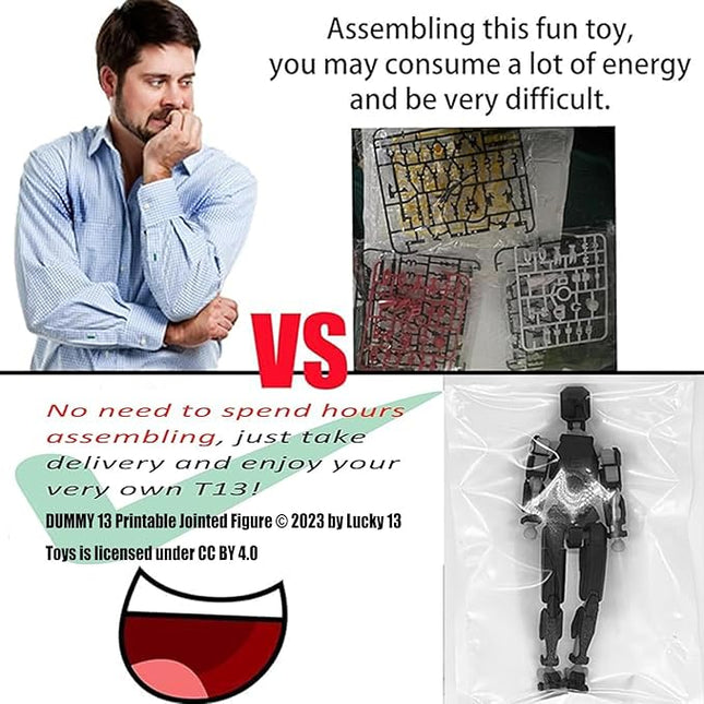 T13 Action Figure Set, 3D Printed Multi-Jointed Movable Robot Dummy Set Lucky 13 Action Figure Articulated, for Collectors Desktop Decorations (Darkness)