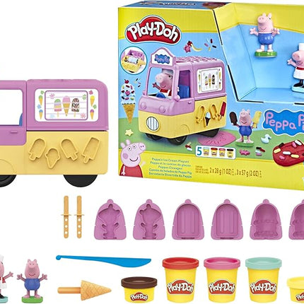 Play-Doh Peppa's Ice Cream Playset with Truck, Peppa Pig and George Figures, and 5 Non-Toxic Modeling Compound Cans, Toy for Kids 3 Years and Up