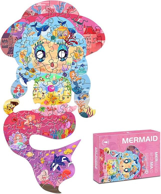 Puzzles for Kids Ages 4-6,4-8,8-10, 70 Piece Mermaid Shaped Kids Puzzles Jigsaw Puzzles Birthday Party Favors Gift for Kid Girls Age 4 6 7 8 Learning Educational