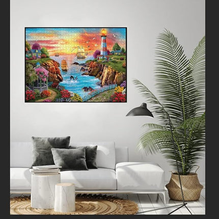 Jigsaw Puzzles 1000 Pieces Puzzles for Adults, Sea Lighthouse Toys, 27x20 Unique Difficult and Challenge Large Puzzle Game Toys Gift…