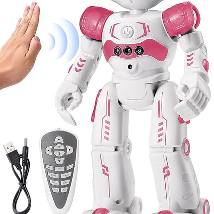 KingsDragon RC Robot Toys for Kids, Gesture & Sensing Remote Control Robot for Age 3 4 5 6 7 8 Year Old Boys Girls Birthday Present (Pink)