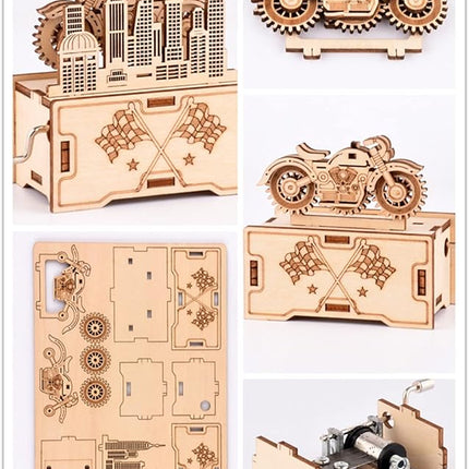 3D Wooden Puzzle Mechanical Model Car Kits Toys for Boys and Girls Assembly Music Model Brain Teaser for Adults and Kids