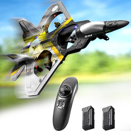 4CH Rc Plane - Remote Control Plane - RC Fighter Jet 4 Channel, Extra 2 Rechargeable Battery LED Airplane Fighter, Low Battery Alarm, Easy to Fly Drone Gift for Boys