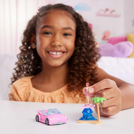 Barbie Mini BarbieLand Doll & Toy Vehicle Set, 1.5-inch Doll & Beach Convertible with Color-Change, Plus Beach Accessory