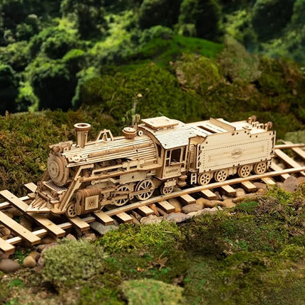 ROKR Model Car Kits Wooden 3D Puzzles Model Building Kits for Adults to Build-Educational Brain Teaser Assembly Model, Desk Decor/DIY Hobbies/Gifts for Teens&Kid (Prime Steam Express/12.1*2.7*3.3)