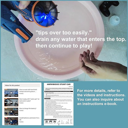 Amphibious Remote Control Car - Stunt Toy for Kids Ages 6-8-12, Water & Land 4WD with Gesture Sensing, Lights, Waterproof, Rotation, Beach & Pool Fun, Idea for Boys