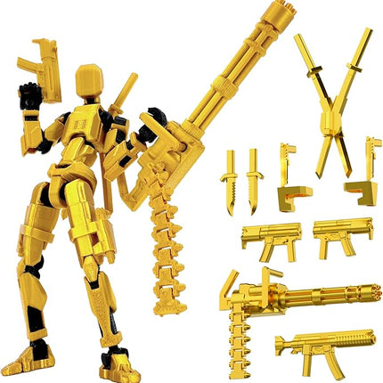 Gatling Gun T13 Titan 13 Action Figure Set【Assembled】, Robot Action Figure 3D Printed robo 13 Action Fidget Toys Dummy Figure Articulated, Lucky 13 for Collectors Desktop Decorations (Golden-Black)