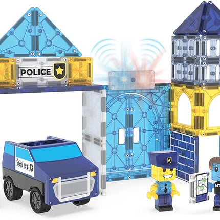 MAGNA-TILES Police Station 35-Piece Magnetic Construction Set, The Original Magnetic Building Brand