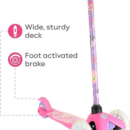 Voyager - Self Balancing Kick Scooter with Light Up Wheels, Extra Wide Deck, 3 Wheel Platform, Foot Activated Brake, 75 lbs Limit, Kids & Toddlers Girls or Boys, for Ages 3 and Up