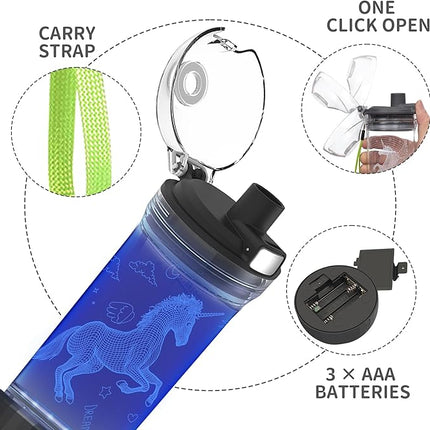 Unicorn Gifts for Girls, Light Up 3D Unicorn Water Bottle, 14oz Tritan BPA Free - Kids Drinking Cup - Christmas Holiday