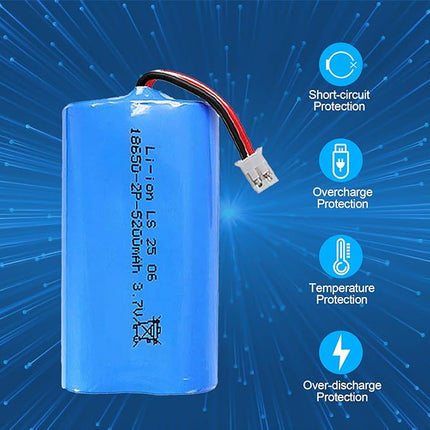 3.7V 5200mAh Li-ion Battery, 18650 Rechargeable Batteries with USB Charger Cable PH-2P Plug for Remote Control Cars, Bluetooth Speakers, LED Flashlights, Flashlights