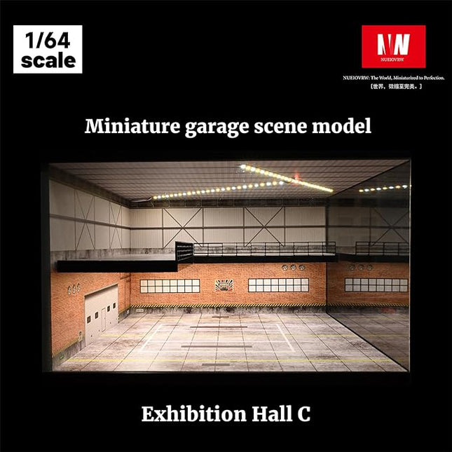 1/64 Model Car Display Case,Fits for 1/64 Hot Wheels Diecast Model Car,Diorama Double Decker Car Showroom Garage Model with Dimmable LED Lighting City Car Parking Lot Scene Model Collection (C)