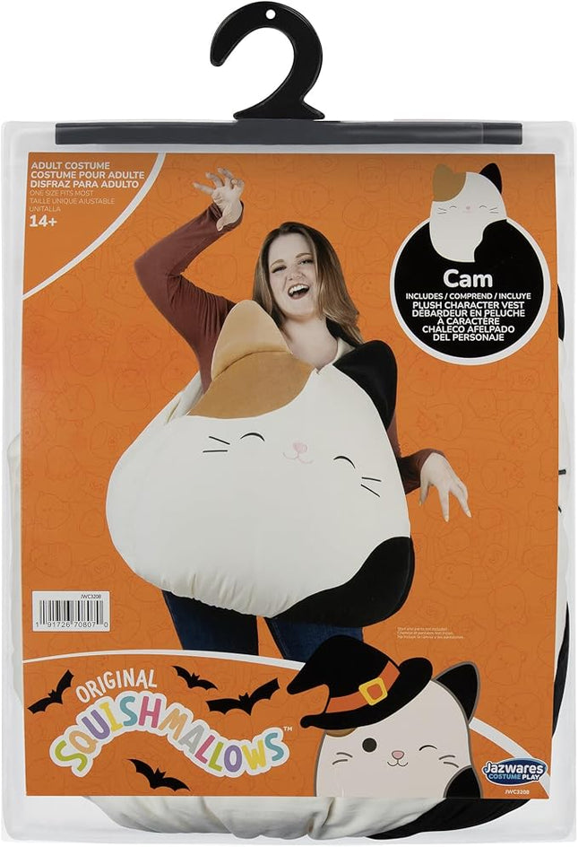 Jazwares Adult Squishmallow Cam the Cat Costume - Plush Calico Cat Vest for Halloween and Cosplay - One Size