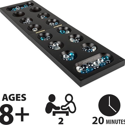 Spin Master Games, Legacy Deluxe Mancala, Classic Game with Folding Wooden Board & Colorful Glass Stones, Family Game, for Ages 8 & Up