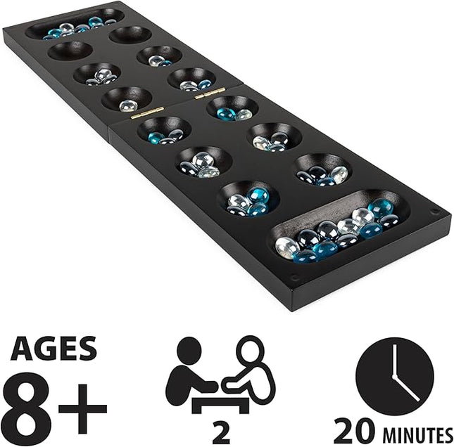 Spin Master Games, Legacy Deluxe Mancala, Classic Game with Folding Wooden Board & Colorful Glass Stones, Family Game, for Ages 8 & Up