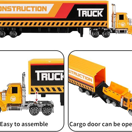 TEMI Diecast Engineering Construction Vehicle Toy Set w/Play Mat,Truck Carrier, Forklift, Bulldozer, Excavator,Dump Truck, Alloy Metal Car Toys Set for 3 4 5 6 Years Old Toddlers Kids Boys & Girls