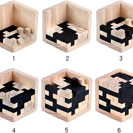 Wooden Brain Teaser Puzzle Cube Easter Basket Stuffers Wooden Puzzles T-Shaped Jigsaw Logic Puzzle Educational Toy for Kids and Adults by AHYUAN (Black and Natural)