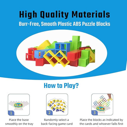 64 Pcs Tetra Tower Stack Game, Team Tower Tumble Giant Stacking Game, Balance Stacking Blocks Game for Kids Ages 6-12 & Adults, Family Party Board Games, Educational STEM Toys (2-4 Players)