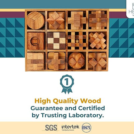 BSIRI Wooden Puzzle Box Set (12 Games) - Challenging Brain Teasers and 3D Puzzles for Adults, Interlocking Games for IQ Test, Ideal for Patio Decor and Unique Gift for Chistmas